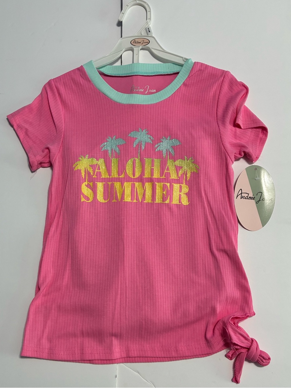 Andree Joan Girls Aloha Summer 2pc Set Pink Mint NEW Size 7/8